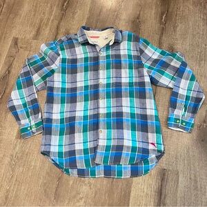 Tommy Bahama Linen  Vera Madras Coastal  Plaid Long Sleeve Button Up Sz Lg